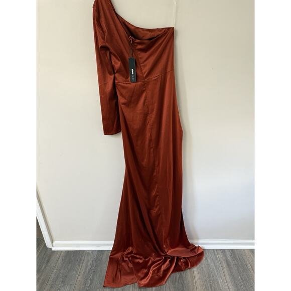 Fashionova Adriana Satin Gown Size M Orange Maxi Ruched Eveningwear Formal Prom - Picture 6 of 13